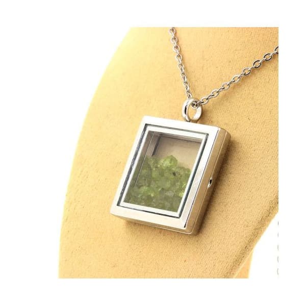 Collier - Et BIJOUX - Rå peridot - Firkantet model - Rustfrit stål - Sølvfarve Pengar