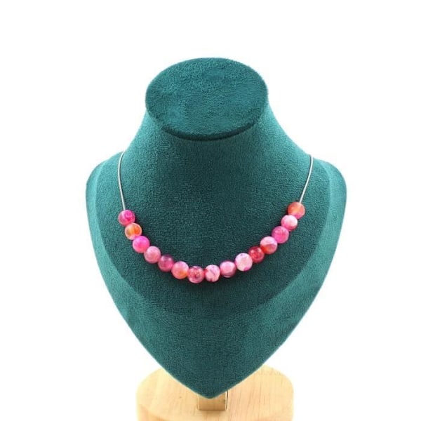 Collier - Et smykke - Rød 8mm krakelert agat - Rustfrit stål - Længde 45cm - Unisex Röd
