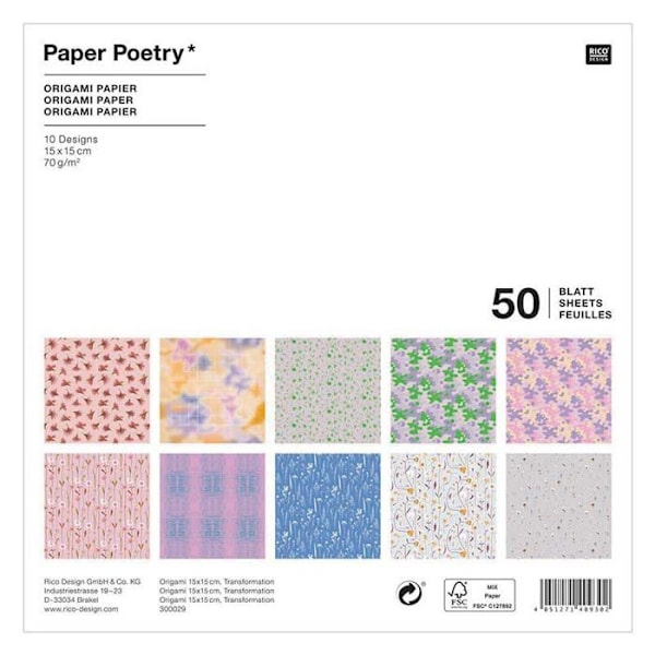 Rico Design Origami Paper - Transformation Collection - 15 x 15 cm - 50 arkkia Flerfärgad