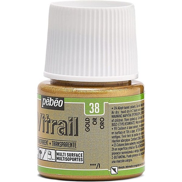 Glasmaleri - Pebeo - Guld - 45ml - Transparent - Skinnende Guld