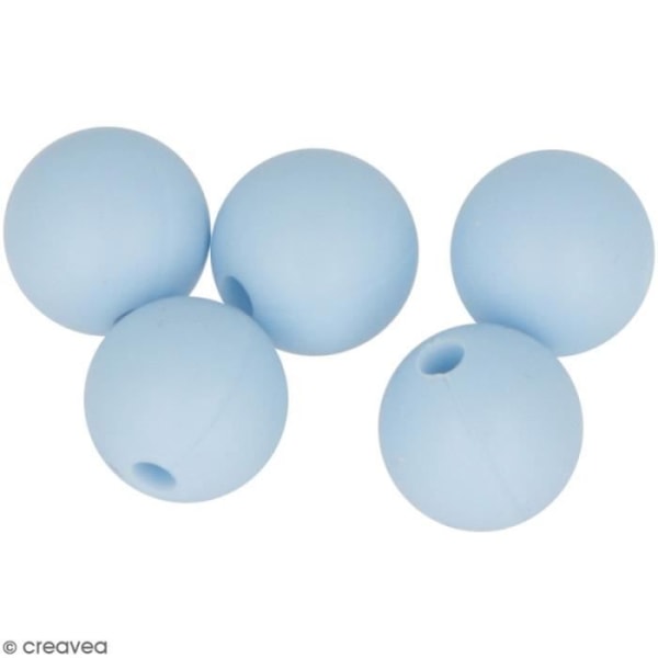 Set med runda silikonpärlor - 10 mm - Pastellblå - 5 st