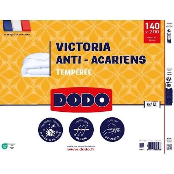 DODO Tempererat täcke 300gr/m² anti-kvalster VICTORIA 140x200 cm vit