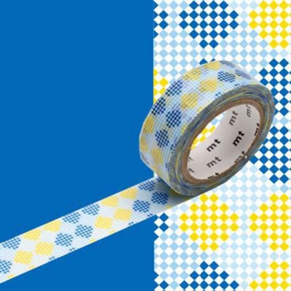 Schackbräde maskeringstejp - Blå och gul - 1,5 cm x 7 m