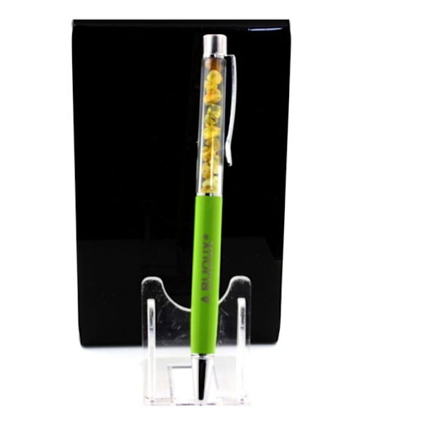 Sten og mineraler. Australian Yellow Opal mineral pen. Farve æblegrøn. Grönt äpple