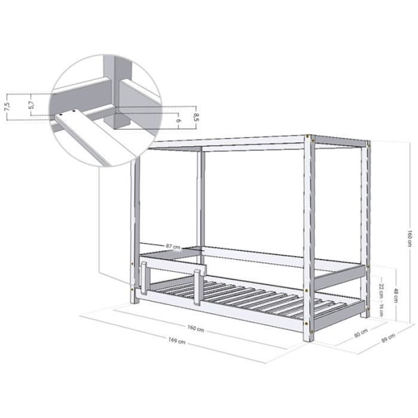 BUNKY barnhyttsäng - GENERISK - 80 x 160 - Grön - Massivt trä - Lamell Grön