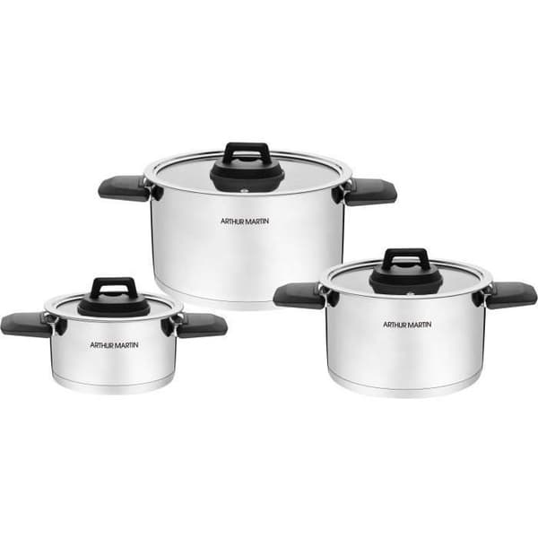 Set med 3 grytor med nedfällbara handtag Arthur Martin - AM6321 grå