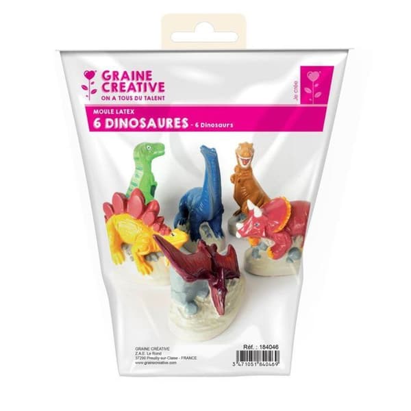 Graine Créative - Silikoneform 6 dinosaurer Transparent