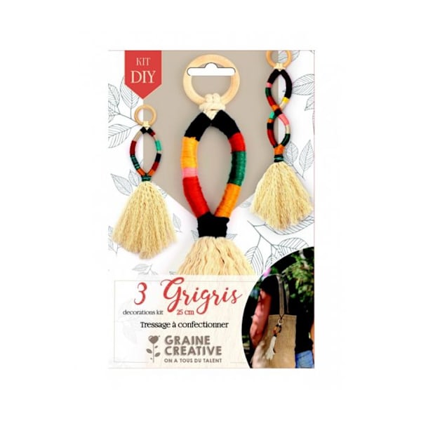 Kit DIY flätning - Mina 3 grigris - 3 vävda dekorationer - Orange - 25 cm Flerfärgad
