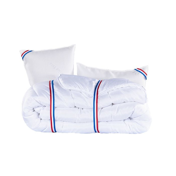 Madrass 180x200 cm, Thermotec, 24 cm, memory foam, fast, sommar/vintersida + 2 kuddar + täcke Vit