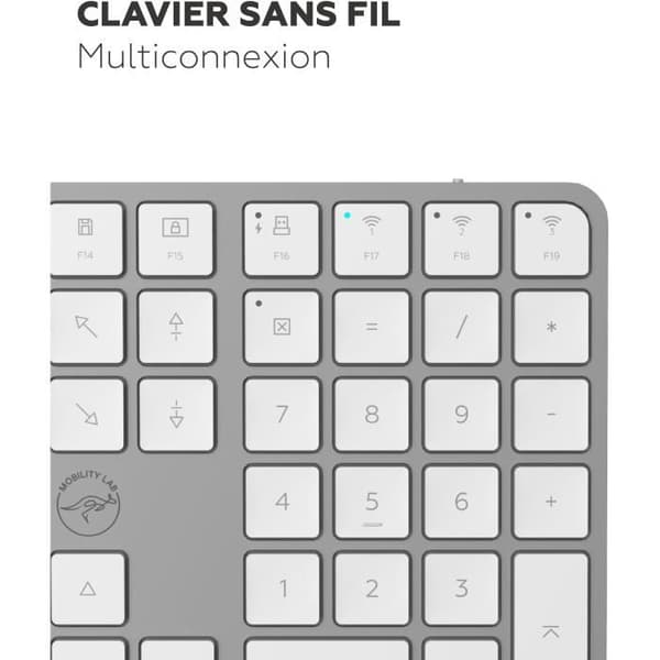 Trådløst tastatur - Flade taster - MOBILITY LAB - KMP2000W - AZERTY - FR - Multi-forbindelser - Hvid