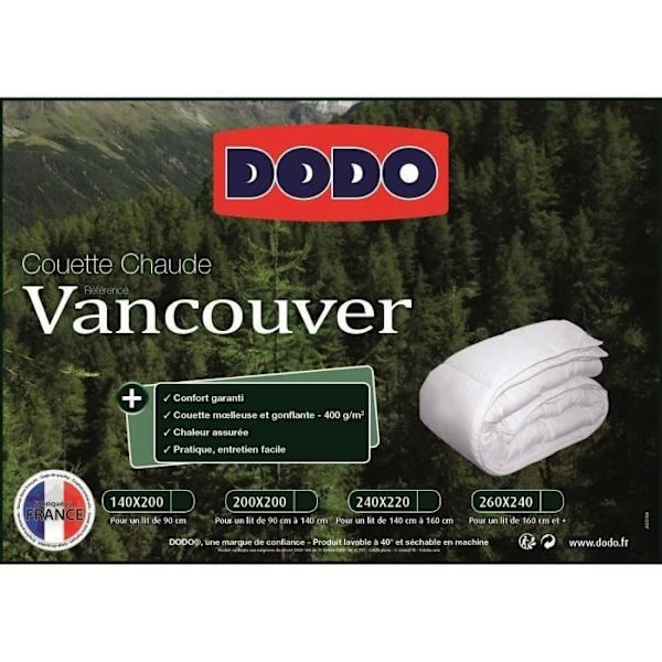 Vancouver varmt täcke - 140 x 200 cm - 400gr/m² - Vit - DODO Vit
