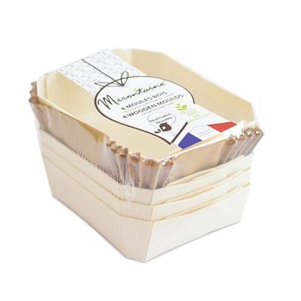 4 individuelle rektangulære træforme + 8 bageplader Beige