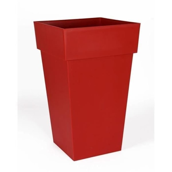 EDA Tuscan Square Top Flower Pot - 39 x 39 x H 65 cm - 62 L - Ruby Red rubinröd