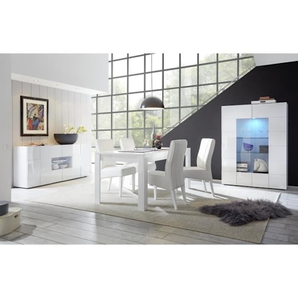 MILANO skänk - Blanklackerad vit dekor - 2 luckor 2 lådor - L181 x D43 x H84 cm Högblank vit lack