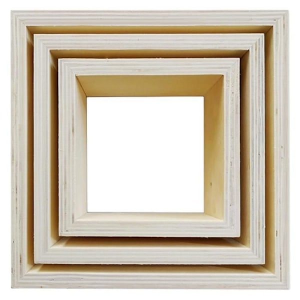3 små firkantede hylder i træ 22 x 22 x 8 cm Beige
