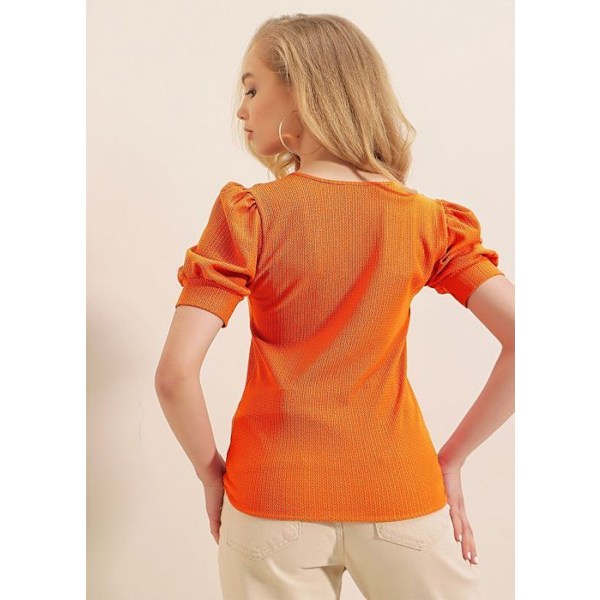 MT Kläder - Blus med fyrkantig hals Orange 38 Orange 38