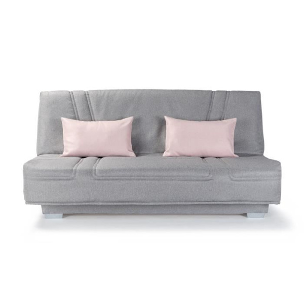 COMFORT BULTEX Clic clac bænksæde - Grå stof + lyserøde pyntepuder - L193 x D95 cm Ljusgrå + Rosa kuddar