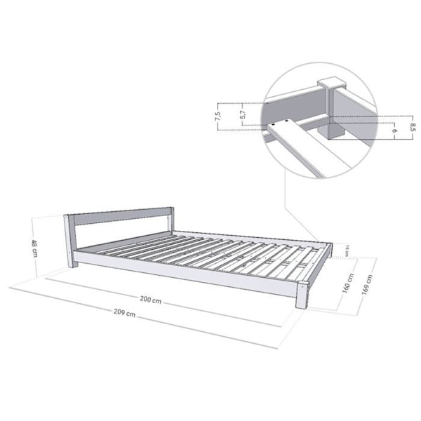 Skandinaavinen COMFY 160 x 200 harmaa ja luonnollinen parivuode Grå