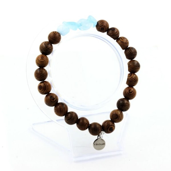 Armbånd - ABIJOUX - Aigue-Marine fra Brasilien - Træperler 8mm - Længde 19-20cm - Unisex Blå
