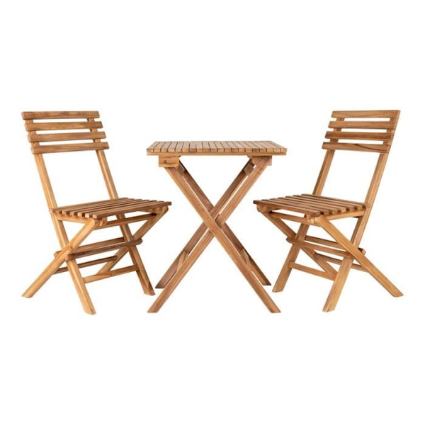 Cuenca-setti, jossa on pöytä ja 2 teak-ulkotuolia. kastanj