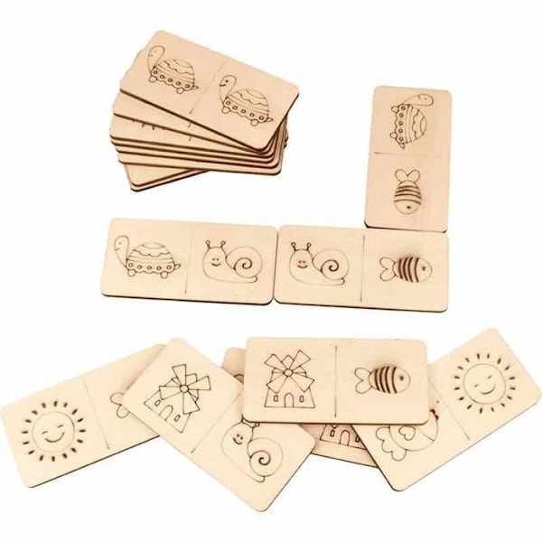 Brädspel - Trä - Måla dominos - 24 delar - Både för pojkar och flickor - Från 4 år Beige