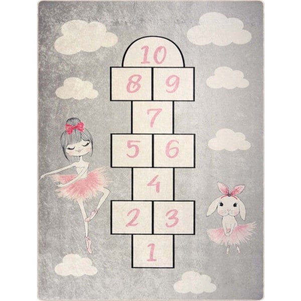 Tæppe til børneværelse - MARELLE - PRINSESSE - Skridsikkert - Maskinvaskbart - 80x150 cm Grå