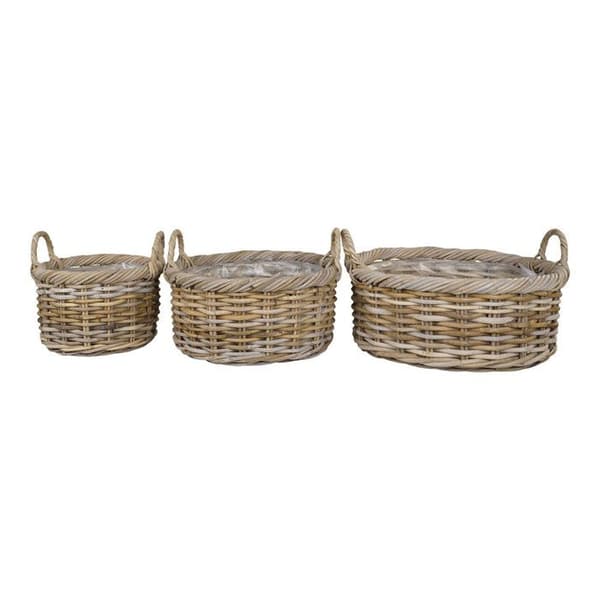 3 rattan kurve med plastificeret inderside brun