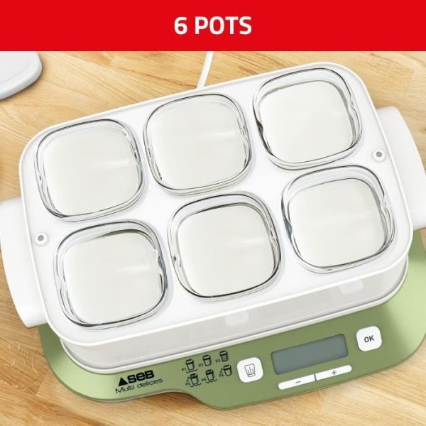 SEB Multi Delices Express Vegetal Yoghurt Maker 6 glasburkar, PBA-fria, 6 program, 4h expressläge, Made in France YG660A11 Vit