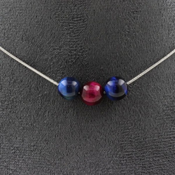Halsband - Ett Smycke - Multicolortigeröga - 3 pärlor - Rostfritt stål - 45 cm Flerfärgad