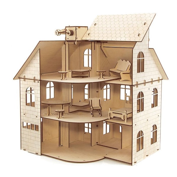 3D træmodel - Dukkehus 54 cm Beige