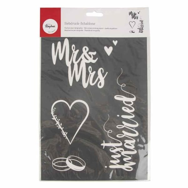 Bryllup A4 serigrafi stencil, 1 stencil + 1 spatel, Transparent