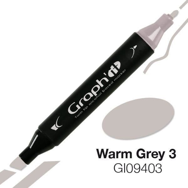 Alkoholmarkør - Graph'it - Warm Grey 3 - Dobbel spids fin og bred - Opaque - Uudslettelig Varmgrå 3