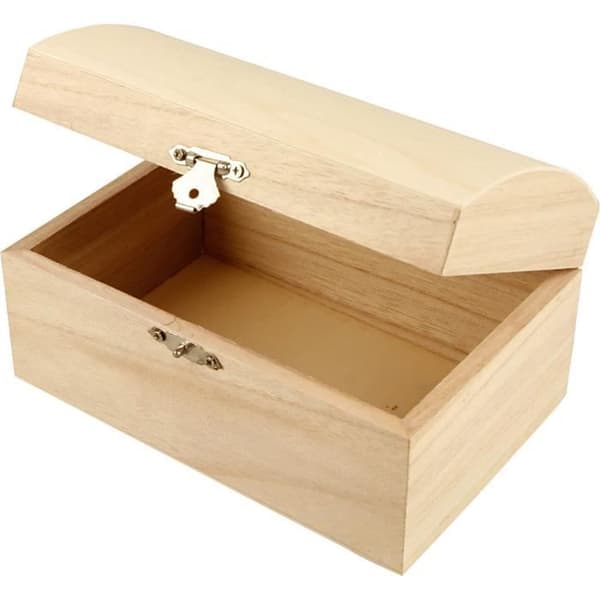 Træskrin - Ref 574950 - Rund låg - Metal lås - Beige