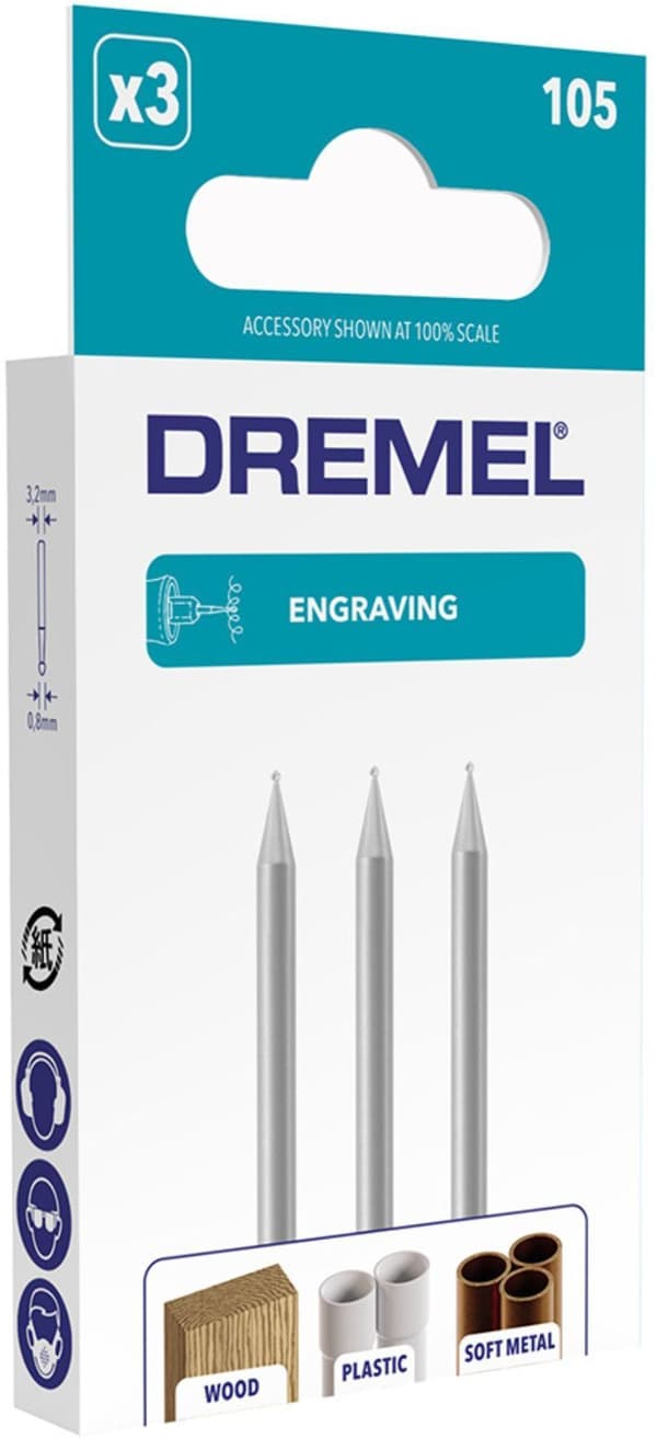 Frais til gravering DREMEL 105 - Sæt med 3 - ø 0,8mm - Skulptur og præcisionsgravering Grå