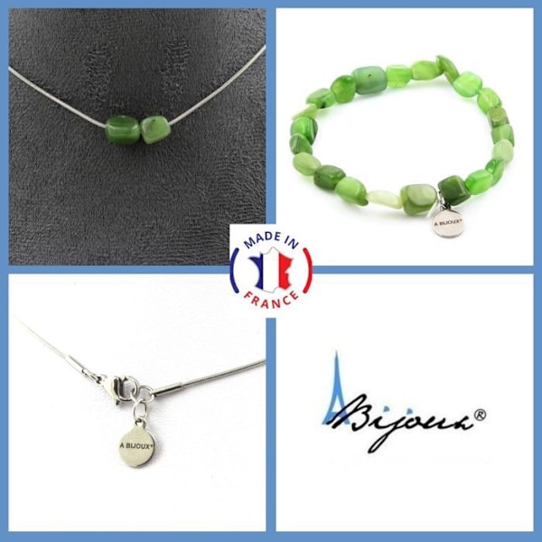 Stenar och mineraler. Smyckesset Armband Halsband 2 Siberian Jade Nephrite pärlor Anpassningsbar storlek. Grön