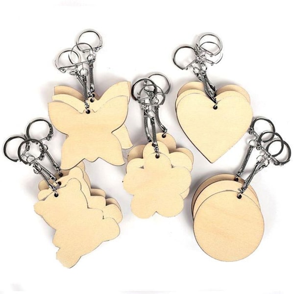 20 assorterede nøgleringe i træ 5,5 x 5,5 cm Beige