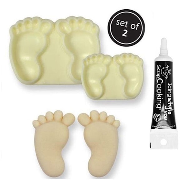 Sukkerpastaforme Babyfødder + Sort glasurpen