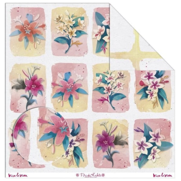 Frida Kahlo kreativt papper - blommor - FRIDA KAHLO - Dubbelsidigt - 250g/m2 - 30,5 x 30,5 cm Blommor