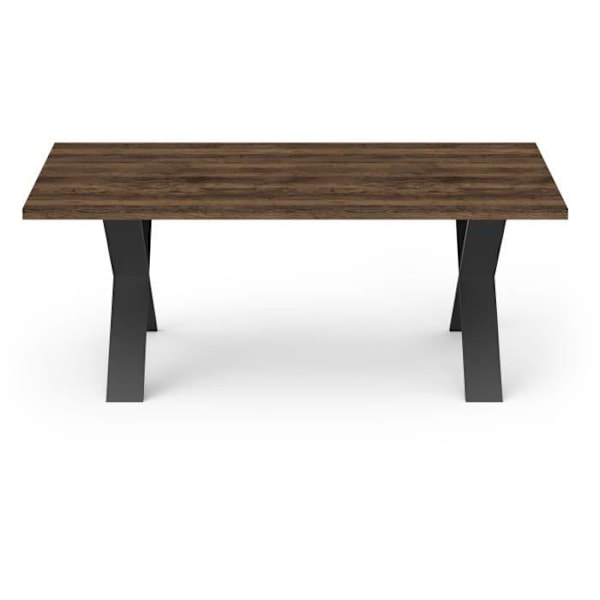 Bord - MONACO - Rektangulært - Saloon eg og struktureret sort melamin indretning - Sort X-formet ben - 6 steder - 180 x 90 cm - DEMEYERE SALONG EK/SVART STRUKTUR