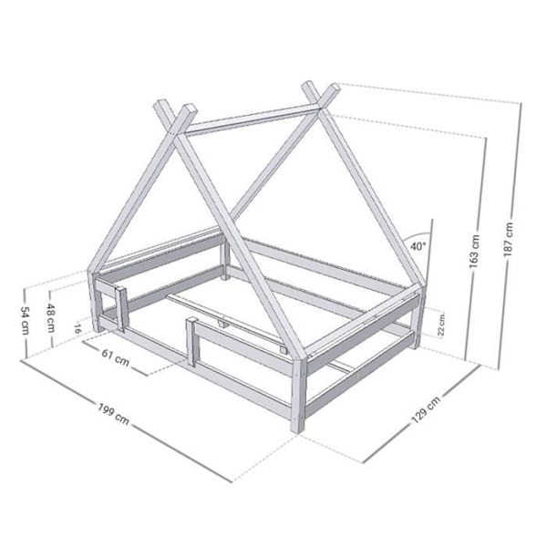 Børne Tipi seng med naturlig massiv træ barriere 120 x 190 cm Beige