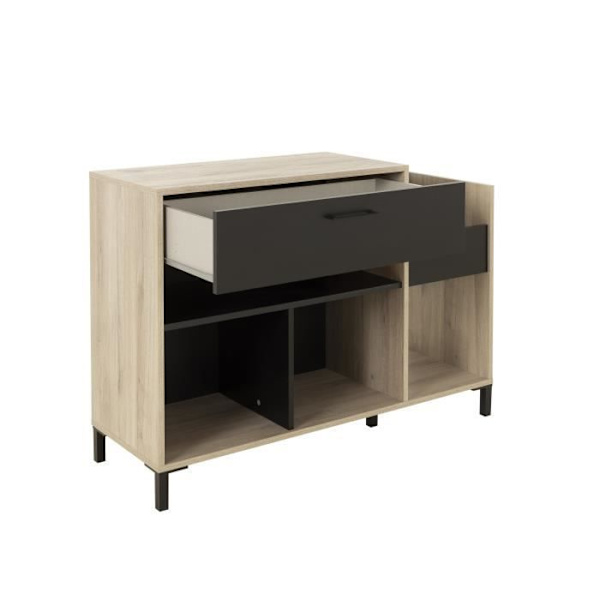 Vinyylisäilytysyksikkö - GAMI - Platina - Urbaanityyli - Tammi sisustus - Musta - P 115 x S 40 x K 81 cm Ek och svart