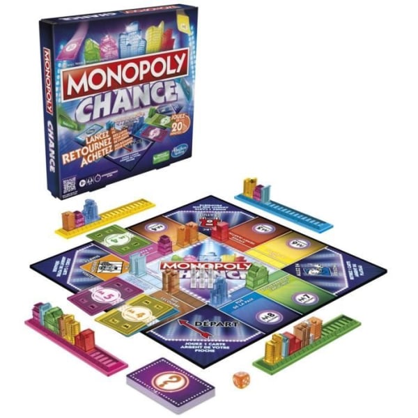 Monopoly Chance, snabbt Monopoly-brädspel för familjen, för 2 till 4 spelare, cirka 20 min.