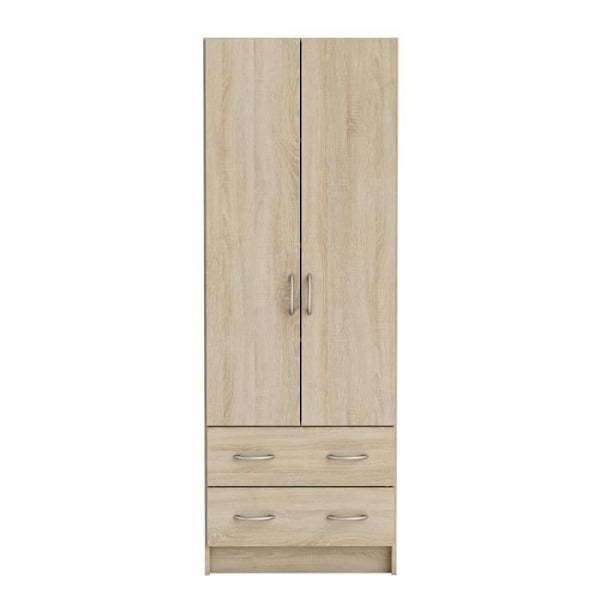 DEMEYERE Garderobe - Børstet egetræsindretning - 2 låger og 2 skuffer - Klassisk - Soveværelse - L 61 cm - DOBBELT Borstad ek och vävd linnedekor