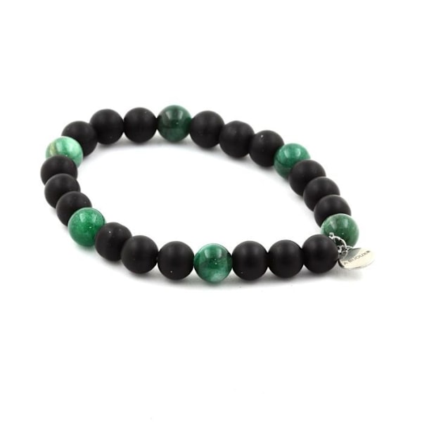 Sten og mineraler. Mat Sort Onyx + Grøn Glimmer Perlearmbånd fra Tanzania 8 mm. Fremstillet i Frankrig. Svart, Grön