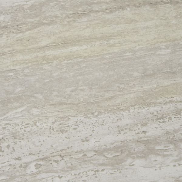 Rund sofabord 55x45 cm travertine-effekt og sorte ben beige