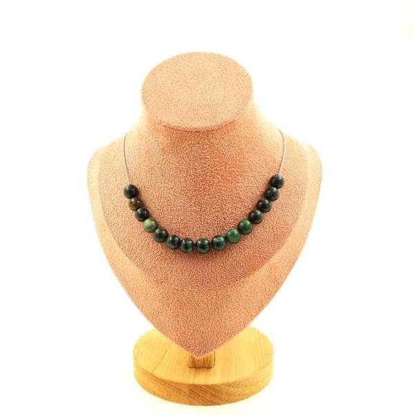 Collier - Et smykke - Zambiansk emerald - 15 perler 8 mm - Rustfrit stål - Længde 45 cm Grön