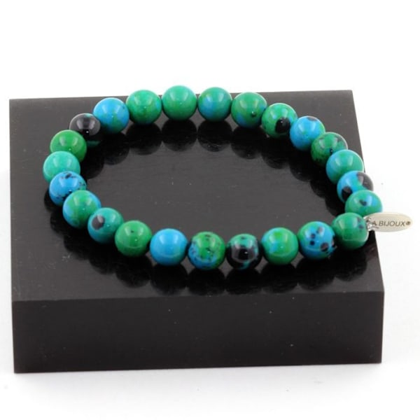 Kivet ja mineraalit. 8 mm Chrysocolla helmiranneke. Tehty Ranskassa. Blå