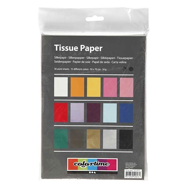 Silkpapper - Assortiment - 50 x 70 cm - Blandade färger - 30 st - Blandet Flerfärgad