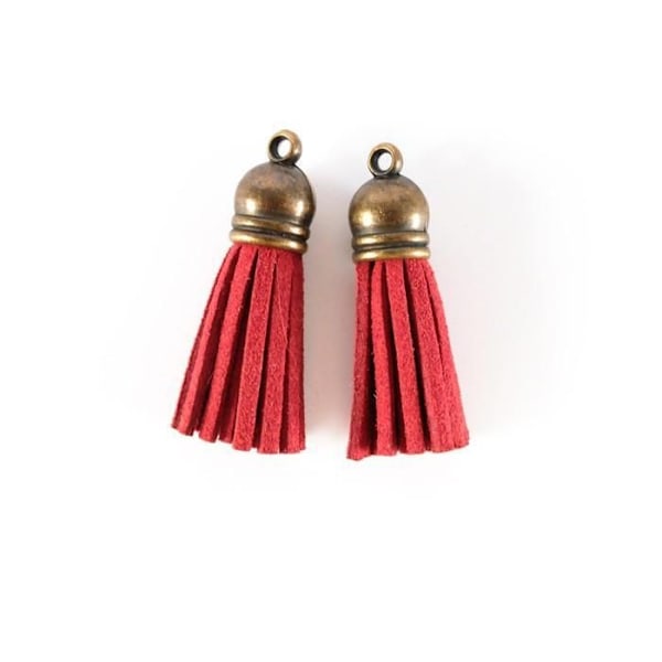2 minis pompons i suedine 4 m - rød Röd