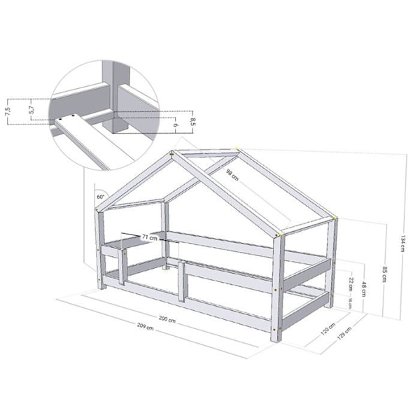 Lit cabane enfant LUCKY 120 x 200 grøn salvie Grön